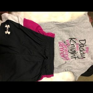 Shirt and Under Armor Shorts